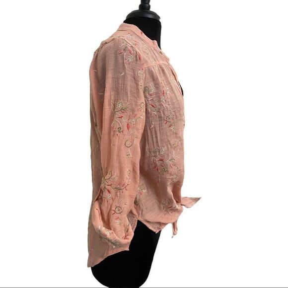 fig & Flower Pink Floral Embroidered Top Sz M - Picture 5 of 11